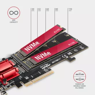 AXAGON PCEM2-ND, PCIe x8 řadič - 2x M.2 NVMe M-key slot, RAID, podpora desek bez bifurkace, vč. LP AXAGON PCEM2-ND, PCIe x8 řadič - 2x M.2 NVMe M-key slot, RAID, podpora desek bez bifurkace, vč. LP