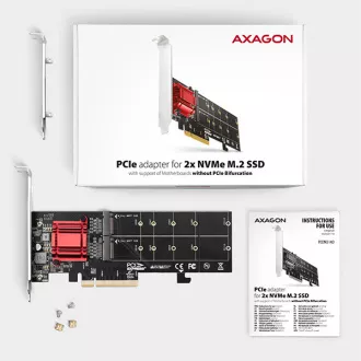 AXAGON PCEM2-ND, PCIe x8 řadič - 2x M.2 NVMe M-key slot, RAID, podpora desek bez bifurkace, vč. LP AXAGON PCEM2-ND, PCIe x8 řadič - 2x M.2 NVMe M-key slot, RAID, podpora desek bez bifurkace, vč. LP