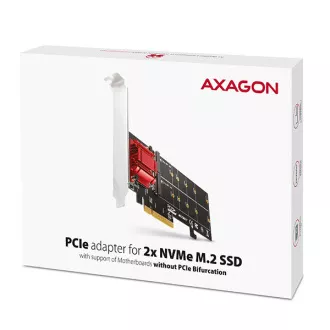 AXAGON PCEM2-ND, PCIe x8 řadič - 2x M.2 NVMe M-key slot, RAID, podpora desek bez bifurkace, vč. LP AXAGON PCEM2-ND, PCIe x8 řadič - 2x M.2 NVMe M-key slot, RAID, podpora desek bez bifurkace, vč. LP