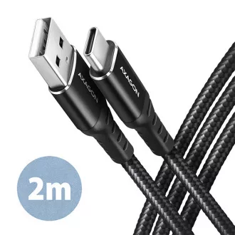 AXAGON BUCM-AM20AB, HQ kabel USB-C <-> USB-A, 2m, USB 2.0, 3A, ALU, oplet, černý AXAGON BUCM-AM20AB, HQ kabel USB-C <-> USB-A, 2m, USB 2.0, 3A, ALU, oplet, černý