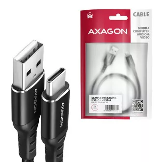 AXAGON BUCM-AM20AB, HQ kabel USB-C <-> USB-A, 2m, USB 2.0, 3A, ALU, oplet, černý AXAGON BUCM-AM20AB, HQ kabel USB-C <-> USB-A, 2m, USB 2.0, 3A, ALU, oplet, černý