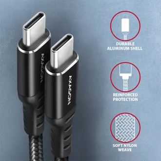 AXAGON BUCM-CM10AB, HQ kabel USB-C <-> USB-C, 1m, USB 2.0, PD 60W 3A, ALU, oplet, černý AXAGON BUCM-CM10AB, HQ kabel USB-C <-> USB-C, 1m, USB 2.0, PD 60W 3A, ALU, oplet, černý
