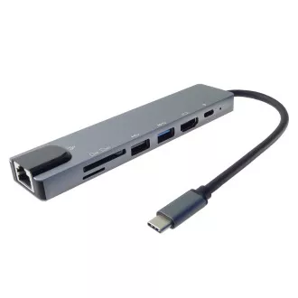 PremiumCord Adaptér USB-C na HDMI + USB3.0 + USB2.0 + PD + SD/TF + RJ45 PremiumCord Adaptér USB-C na HDMI + USB3.0 + USB2.0 + PD + SD/TF + RJ45