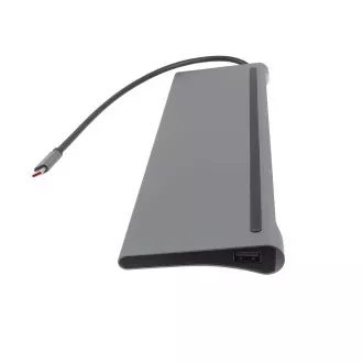 PREMIUMCORD Dokovací stanice USB-C 10v1, 1xHDMI, 1xVGA, 2xUSB-C, 3xUSB, 1xRJ45, čtečka SD karet, šedá