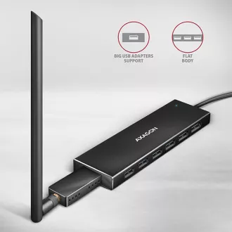 AXAGON HUE-F7A, 7x USB 3.2 Gen 1 ALU FLAT CHARGING hub, micro USB napájecí konektor, kabel USB-A 1m AXAGON HUE-F7A, 7x USB 3.2 Gen 1 ALU FLAT CHARGING hub, micro USB napájecí konektor, kabel USB-A 1m