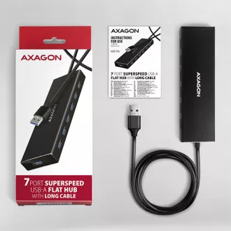AXAGON HUE-F7A, 7x USB 3.2 Gen 1 ALU FLAT CHARGING hub, micro USB napájecí konektor, kabel USB-A 1m AXAGON HUE-F7A, 7x USB 3.2 Gen 1 ALU FLAT CHARGING hub, micro USB napájecí konektor, kabel USB-A 1m