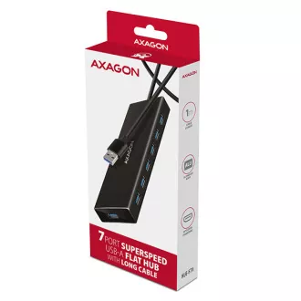 AXAGON HUE-F7A, 7x USB 3.2 Gen 1 ALU FLAT CHARGING hub, micro USB napájecí konektor, kabel USB-A 1m AXAGON HUE-F7A, 7x USB 3.2 Gen 1 ALU FLAT CHARGING hub, micro USB napájecí konektor, kabel USB-A 1m