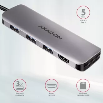 AXAGON HMC-HCR3A, USB 3.2 Gen 1 hub, porty 3x USB-A, HDMI 4k/30Hz, SD/microSD, kabel USB-C 20cm AXAGON HMC-HCR3A, USB 3.2 Gen 1 hub, porty 3x USB-A, HDMI 4k/30Hz, SD/microSD, kabel USB-C 20cm