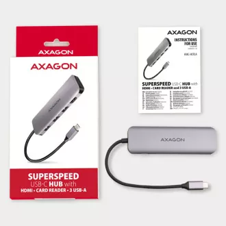 AXAGON HMC-HCR3A, USB 3.2 Gen 1 hub, porty 3x USB-A, HDMI 4k/30Hz, SD/microSD, kabel USB-C 20cm AXAGON HMC-HCR3A, USB 3.2 Gen 1 hub, porty 3x USB-A, HDMI 4k/30Hz, SD/microSD, kabel USB-C 20cm