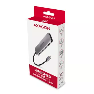 AXAGON HMC-HCR3A, USB 3.2 Gen 1 hub, porty 3x USB-A, HDMI 4k/30Hz, SD/microSD, kabel USB-C 20cm AXAGON HMC-HCR3A, USB 3.2 Gen 1 hub, porty 3x USB-A, HDMI 4k/30Hz, SD/microSD, kabel USB-C 20cm