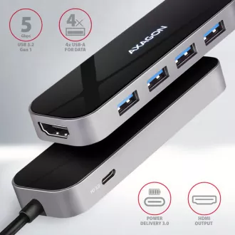AXAGON HMC-6H4A, USB 3.2 Gen 1 hub, porty 4x USB-A, HDMI 4k/30Hz, PD 100W, kabel USB-C 20cm AXAGON HMC-6H4A, USB 3.2 Gen 1 hub, porty 4x USB-A, HDMI 4k/30Hz, PD 100W, kabel USB-C 20cm