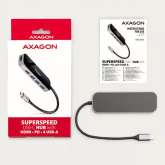 AXAGON HMC-6H4A, USB 3.2 Gen 1 hub, porty 4x USB-A, HDMI 4k/30Hz, PD 100W, kabel USB-C 20cm AXAGON HMC-6H4A, USB 3.2 Gen 1 hub, porty 4x USB-A, HDMI 4k/30Hz, PD 100W, kabel USB-C 20cm