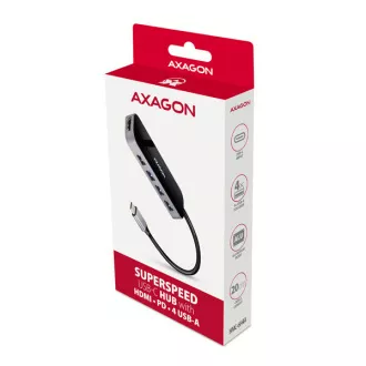AXAGON HMC-6H4A, USB 3.2 Gen 1 hub, porty 4x USB-A, HDMI 4k/30Hz, PD 100W, kabel USB-C 20cm AXAGON HMC-6H4A, USB 3.2 Gen 1 hub, porty 4x USB-A, HDMI 4k/30Hz, PD 100W, kabel USB-C 20cm