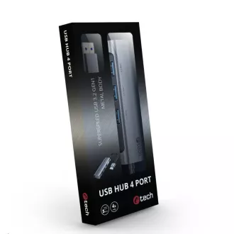 C-TECH UHB-U3-AL, USB Hub, 4x USB 3.2 Gen 1, hliníkové tělo