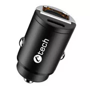 C-TECH nabíječka USB do auta UCC-02, 1x Type C + 1 x Type A,  30W