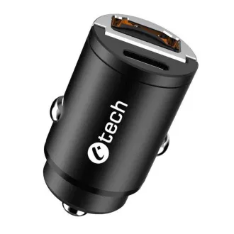 C-TECH nabíječka USB do auta UCC-02, 1x Type C + 1 x Type A,  30W