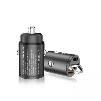 C-TECH nabíječka USB do auta UCC-02, 1x Type C + 1 x Type A,  30W