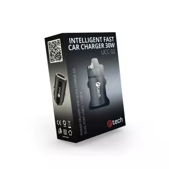 C-TECH nabíječka USB do auta UCC-02, 1x Type C + 1 x Type A,  30W