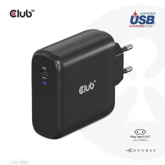 Club3D cestovní nabíječka 100W GAN technologie, USB-IF TID certified, USB Type-C, Power Delivery(PD) 3.0 Support Club3D cestovní nabíječka 100W GAN technologie, USB-IF TID certified, USB Type-C, Power Delivery(PD) 3.0 Support