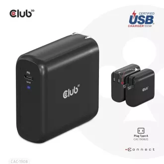 Club3D cestovní nabíječka 100W GAN technologie, USB-IF TID certified, USB Type-C, Power Delivery(PD) 3.0 Support Club3D cestovní nabíječka 100W GAN technologie, USB-IF TID certified, USB Type-C, Power Delivery(PD) 3.0 Support