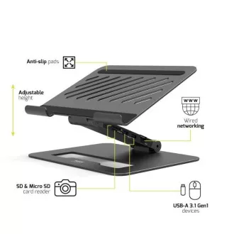 PORT dokovací stanice s natavitelným stojanem na notebook až pro 7 periferií přes USB-C, černá