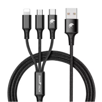 RhinoTech nabíjecí a datový kabel 3v1 USB-A (MicroUSB + Lightning + USB-C) 1, 2m černá RhinoTech nabíjecí a datový kabel 3v1 USB-A (MicroUSB + Lightning + USB-C) 1, 2m černá
