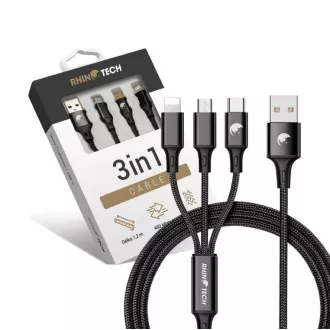 RhinoTech nabíjecí a datový kabel 3v1 USB-A (MicroUSB + Lightning + USB-C) 1, 2m černá RhinoTech nabíjecí a datový kabel 3v1 USB-A (MicroUSB + Lightning + USB-C) 1, 2m černá