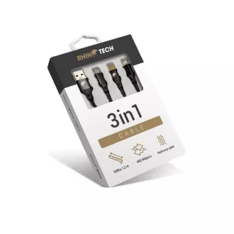 RhinoTech nabíjecí a datový kabel 3v1 USB-A (MicroUSB + Lightning + USB-C) 1, 2m černá RhinoTech nabíjecí a datový kabel 3v1 USB-A (MicroUSB + Lightning + USB-C) 1, 2m černá