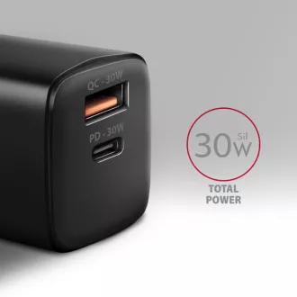 AXAGON ACU-PQ30, Sil nabíječka do sítě 30W, 2x port (USB-A + USB-C), PD3.0/PPS/QC4+/SFC/AFC/Apple, černá AXAGON ACU-PQ30, Sil nabíječka do sítě 30W, 2x port (USB-A + USB-C), PD3.0/PPS/QC4+/SFC/AFC/Apple, černá