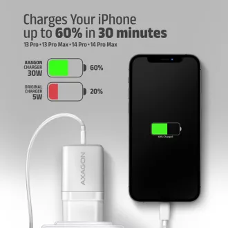 AXAGON ACU-PQ30W, Sil nabíječka do sítě 30W, 2x port (USB-A + USB-C), PD3.0/PPS/QC4+/SFC/AFC/Apple, bílá AXAGON ACU-PQ30W, Sil nabíječka do sítě 30W, 2x port (USB-A + USB-C), PD3.0/PPS/QC4+/SFC/AFC/Apple, bílá