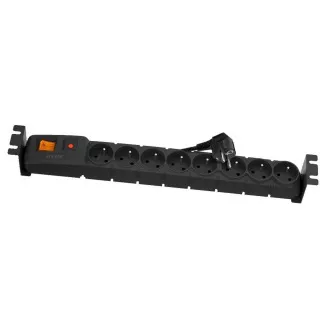 19" rozvodný panel ACAR 8x230V, vypínač, indikátor napětí, přepěťová ochrana, kabel 5m, 1, 5U