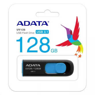 ADATA Flash Disk 256GB UV128, USB 3.1 Dash Drive (R:90/W:40 MB/s) černá/modrá ADATA Flash Disk 256GB UV128, USB 3.1 Dash Drive (R:90/W:40 MB/s) černá/modrá