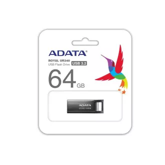 ADATA Flash Disk 64GB UR340, USB 3.2 Dash Drive, kov lesklá černá