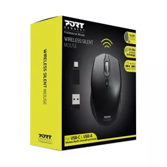 PORT bezdrátová myš SILENT, USB-A/USB-C dongle, 2, 4Ghz, 1600DPI, černá PORT bezdrátová myš SILENT, USB-A/USB-C dongle, 2, 4Ghz, 1600DPI, černá