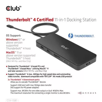 Club3D Dokovací stanice USB-C 11v1, 2xDP, 3xUSB-C, 3xUSB, 1xRJ45, čtečka SD karet, černá Club3D Dokovací stanice USB-C 11v1, 2xDP, 3xUSB-C, 3xUSB, 1xRJ45, čtečka SD karet, černá