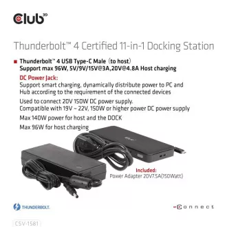 Club3D Dokovací stanice USB-C 11v1, 2xDP, 3xUSB-C, 3xUSB, 1xRJ45, čtečka SD karet, černá Club3D Dokovací stanice USB-C 11v1, 2xDP, 3xUSB-C, 3xUSB, 1xRJ45, čtečka SD karet, černá