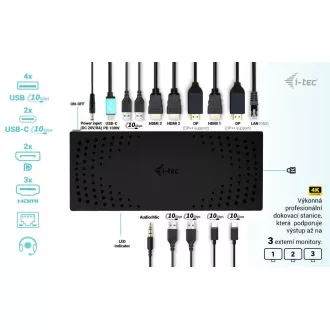i-tec USB 3.0 / USB-C / Thunderbolt, 3x 4K Docking Station Gen 2 + PD 100W i-tec USB 3.0 / USB-C / Thunderbolt, 3x 4K Docking Station Gen 2 + PD 100W