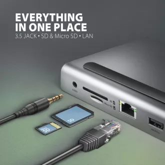 AXAGON HMC-4KX3 USB 5Gbps hub, 3x USB-A, 2x HDMI, DP, RJ-45 GLAN, SD/microSD, audio, PD 100W, kabel USB-C 40cm AXAGON HMC-4KX3 USB 5Gbps hub, 3x USB-A, 2x HDMI, DP, RJ-45 GLAN, SD/microSD, audio, PD 100W, kabel USB-C 40cm