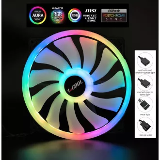 1stCOOL Ventilátor AURA EVO, 200mm, ARGB