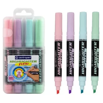Zvýrazňovač Centropen 8542/4 Highlighter Flexi Soft pastelové 4 barvy klínový hrot 1-5mm Zvýrazňovač Centropen 8542/4 Highlighter Flexi Soft pastelové 4 barvy klínový hrot 1-5mm