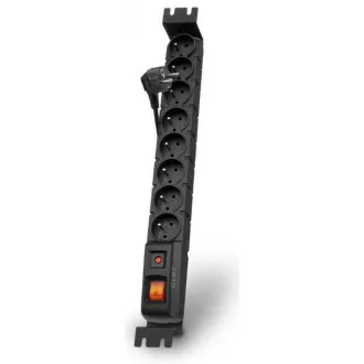 19" rozvodný panel ACAR 8x230V, vypínač, indikátor napětí, přepěťová ochrana, kabel 5m, 1, 5U