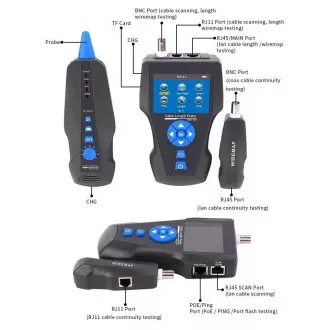 LAN Cable Tester TLCD8601S s LCD, koax, Cat3/Cat5E/Cat6/Cat7, UTP/STP, USB, PoE, ping, sonda, protismyčka LAN Cable Tester TLCD8601S s LCD, koax, Cat3/Cat5E/Cat6/Cat7, UTP/STP, USB, PoE, ping, sonda, protismyčka