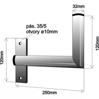 Držák antény na zeď u okna s pásem, levé uchycení, galvanický zinek, délka 25cm, průměr 3, 2cm Držák antény na zeď u okna s pásem, levé uchycení, galvanický zinek, délka 25cm, průměr 3, 2cm