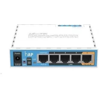 MikroTik hAP, 650MHz CPU, 64MB RAM, 5x LAN, integr. 2.4GHz Wi-Fi, WPS, vč. L4 MikroTik hAP, 650MHz CPU, 64MB RAM, 5x LAN, integr. 2.4GHz Wi-Fi, WPS, vč. L4