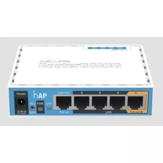 MikroTik hAP, 650MHz CPU, 64MB RAM, 5x LAN, integr. 2.4GHz Wi-Fi, WPS, vč. L4 MikroTik hAP, 650MHz CPU, 64MB RAM, 5x LAN, integr. 2.4GHz Wi-Fi, WPS, vč. L4