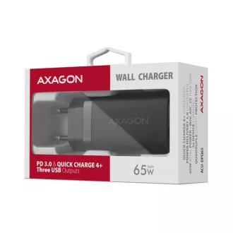 AXAGON ACU-DPQ65, GaN nabíječka do sítě 65W, 3x port (USB-A + dual USB-C), PD3.0/QC4+/PPS/Apple, černá AXAGON ACU-DPQ65, GaN nabíječka do sítě 65W, 3x port (USB-A + dual USB-C), PD3.0/QC4+/PPS/Apple, černá