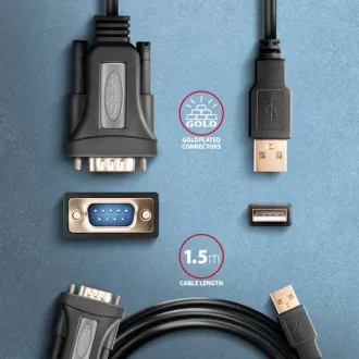 AXAGON ADS-1PQN, USB-A 2.0 - sériový RS-232 DB9-M FTDI adaptér / kabel 1.5m AXAGON ADS-1PQN, USB-A 2.0 - sériový RS-232 DB9-M FTDI adaptér / kabel 1.5m