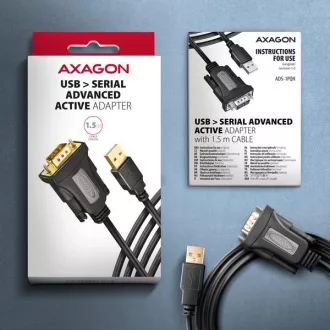 AXAGON ADS-1PQN, USB-A 2.0 - sériový RS-232 DB9-M FTDI adaptér / kabel 1.5m AXAGON ADS-1PQN, USB-A 2.0 - sériový RS-232 DB9-M FTDI adaptér / kabel 1.5m