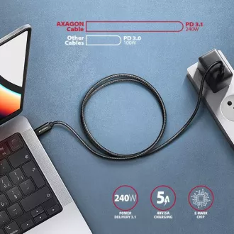 AXAGON BUCM2-CM10AB, CHARGE kabel USB-C <-> USB-C, 1m, Hi-Speed USB, PD 240W 5A, ALU, oplet, černý AXAGON BUCM2-CM10AB, CHARGE kabel USB-C <-> USB-C, 1m, Hi-Speed USB, PD 240W 5A, ALU, oplet, černý