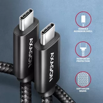 AXAGON BUCM2-CM15AB, CHARGE kabel USB-C <-> USB-C, 1.5m, Hi-Speed USB, PD 240W 5A, ALU, oplet, černý AXAGON BUCM2-CM15AB, CHARGE kabel USB-C <-> USB-C, 1.5m, Hi-Speed USB, PD 240W 5A, ALU, oplet, černý